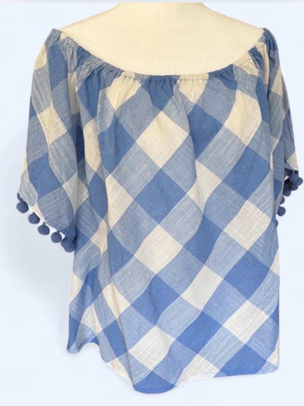 Women’s size medium boutique blue gingham Pom Picnic tunic by The Indigo Child.